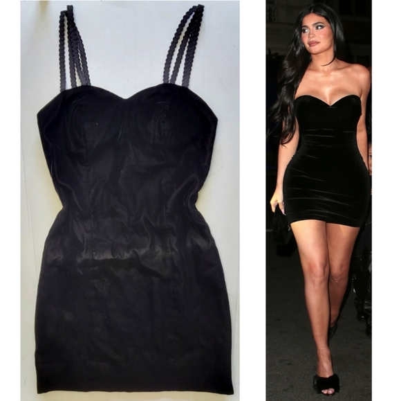 VINTAGE! 90s Black Velvet Mini Dress - Picture 1 of 14